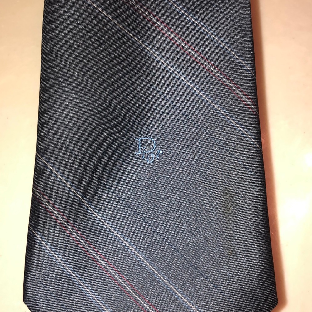 Christian Dior Gray Pinstriped Tie
